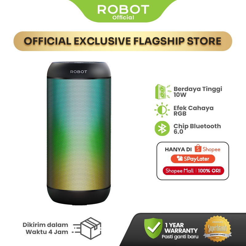 ROBOT Speaker Bluetooth Superbass 10W IPX4 With RGB Light Speaker Wireless Waterproof RB510 Original