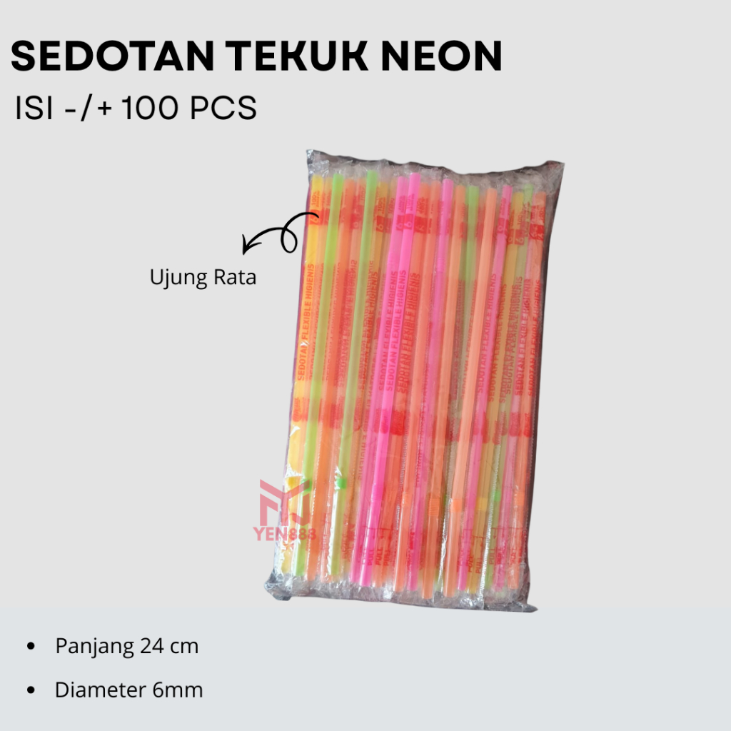 Sedotan Steril Bengkok Bungkus Plastik Warna Warni / Higenins Neon 100 pcs