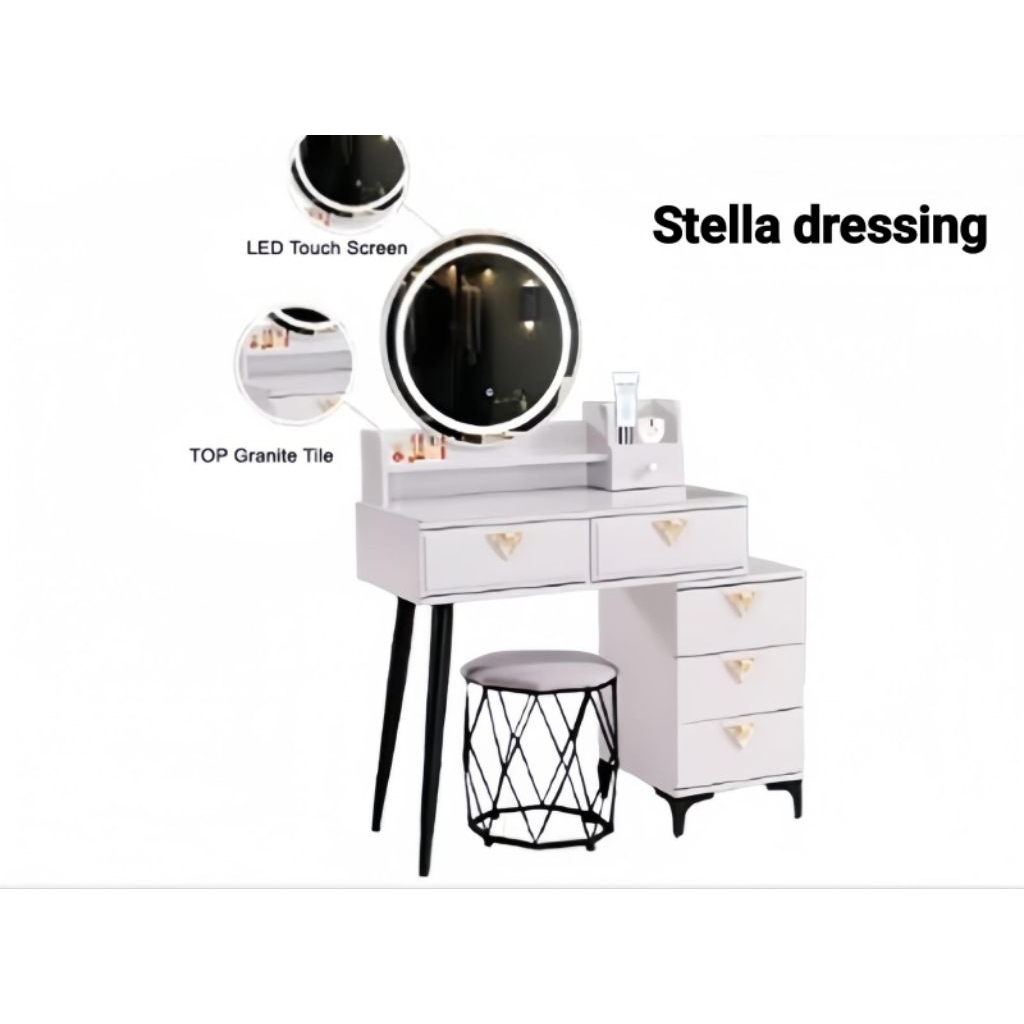 meja rias avant stella meja rias kaca bulat besi pakai lampu led touch screen lampu sentuh minimalis