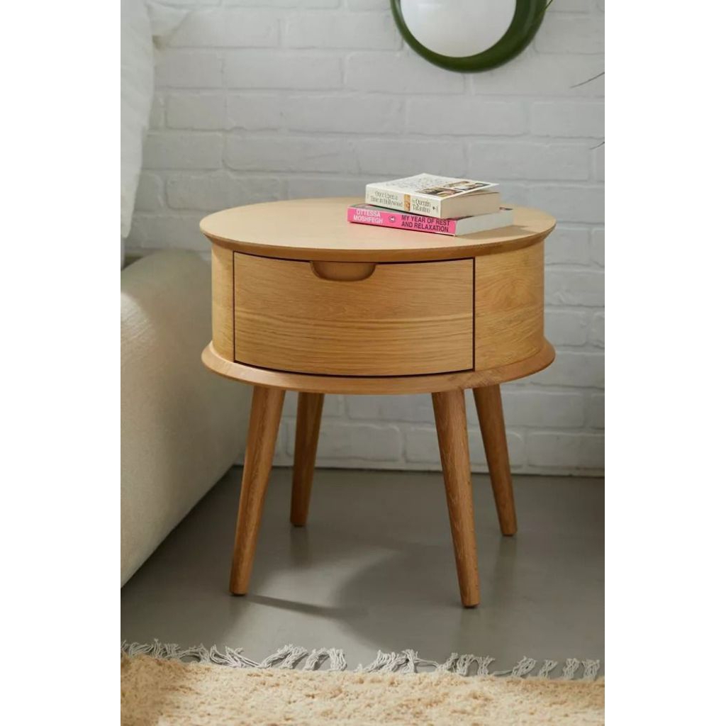 Nakas bulat samping bed/nakas bulat kayu jati minimalis