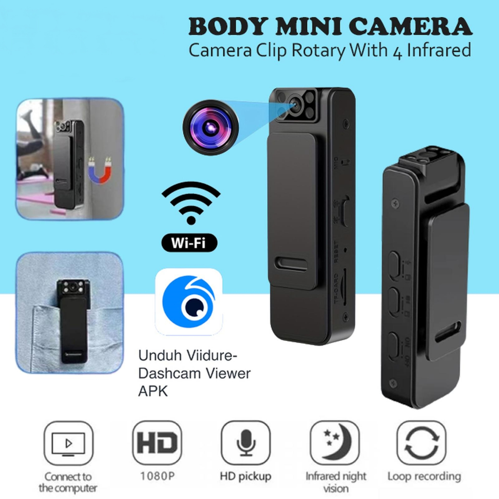 Camera Magnetic Mini Body WIFI L8 Clip Rotary With Infrared HD 1080P