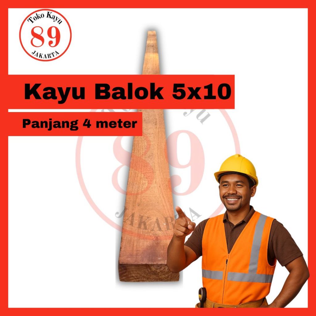 Kayu Balok 5x10 Meranti / Kayu Balok Bagus Lurus Lempeng / Balok Panjang 4 meter