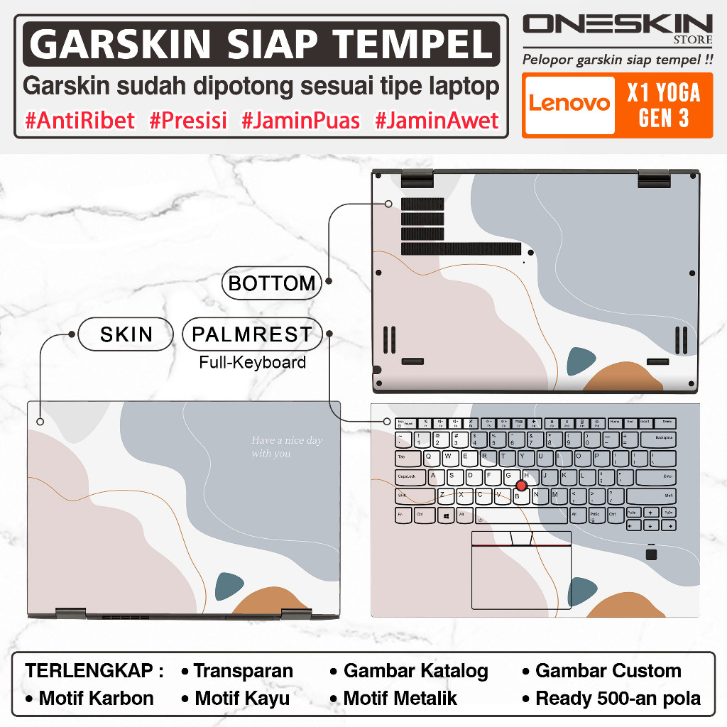 Precut Garskin Sticker Laptop Skin Perfect Fit Kompatibel dengan Lenovo Thinkpad X1 Yoga Gen 3 Gamba