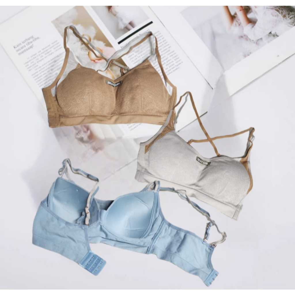 Bra Sport BH Tali Silang Fashion Bra Olahraga Bra Busa Tipis Tanpa Kawat Size 32-38 Cup B Bra Elasti
