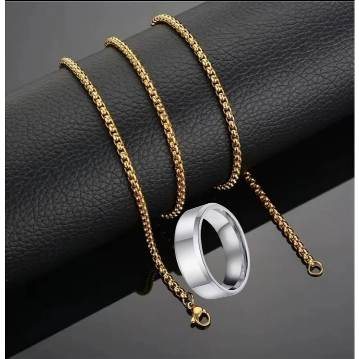 Aksesoris pria/wanita kalung titanium original rantai rolo ( bonus cincin ) tidak mudah berubah warn