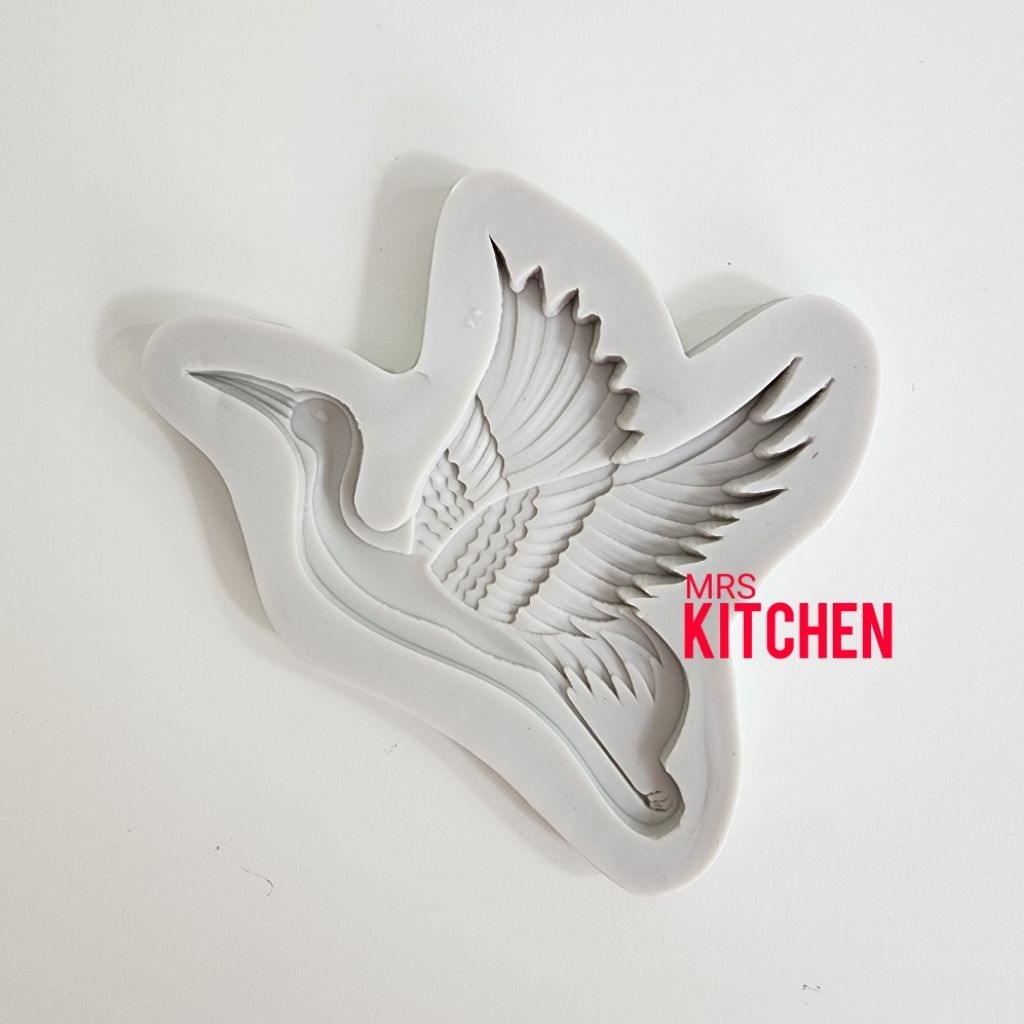 CETAKAN SILIKON BURUNG BANGAU CHINA CHINESE CRANE BIRD RED CROWNED CRANE LARGE L FONDANT CLAY COKLAT