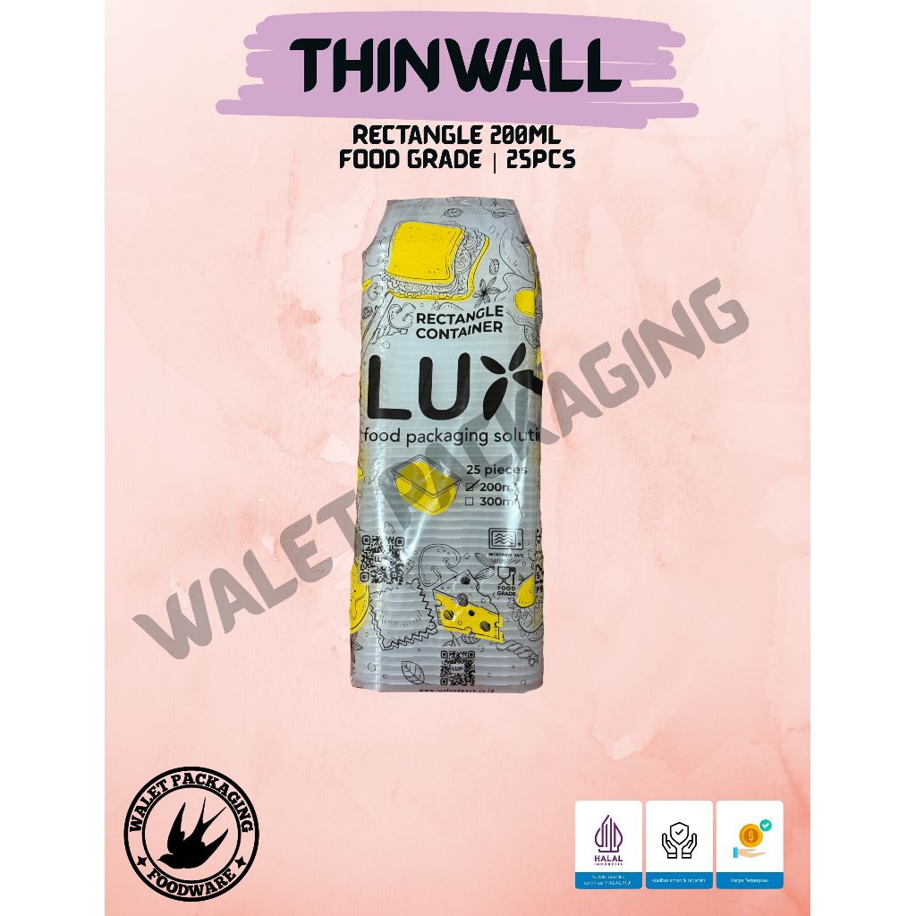 Thinwall Lux Rectangle 200ml / Thinwall Persegi Panjang 200ml / Food Container/ Tempat Bekal [25pcs/