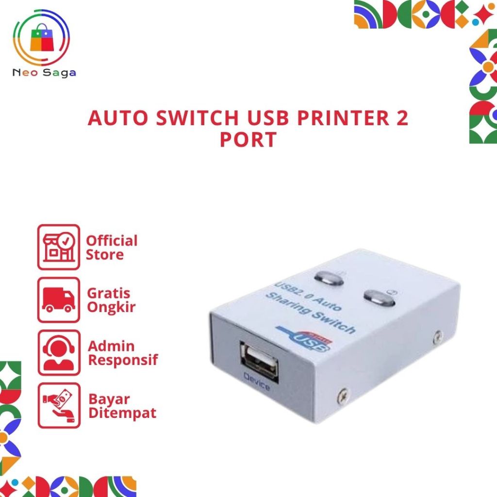[Neosaga] Auto Switch Usb Printer 2 Port Sharing Switcher USB 2.0 Printer Kable Manual Otomatis
