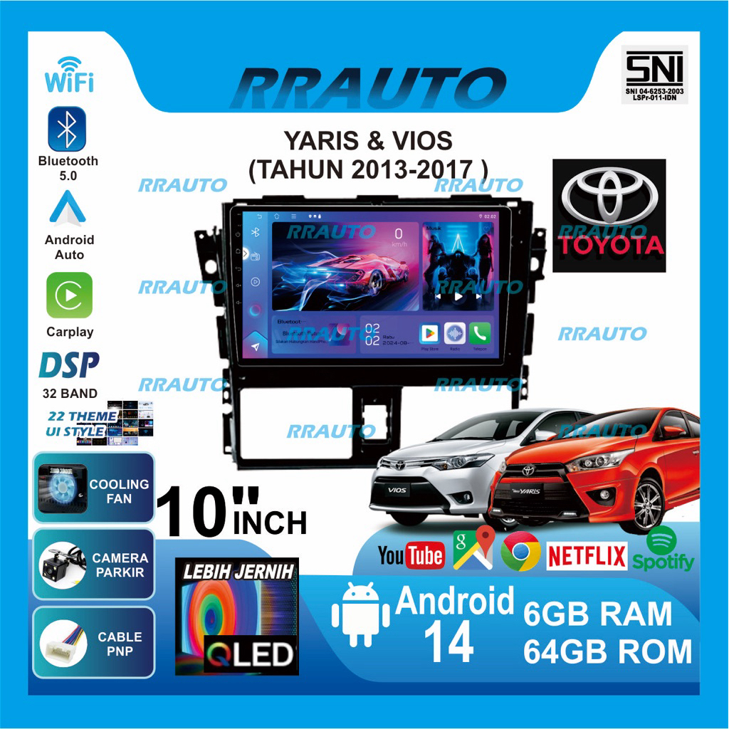 Yaris Vios Gen3 2013-2018| 6+64gb Tape TV Mobil,Headunit Android OS 13,Apple Carplay,AndroidAuto,IPS