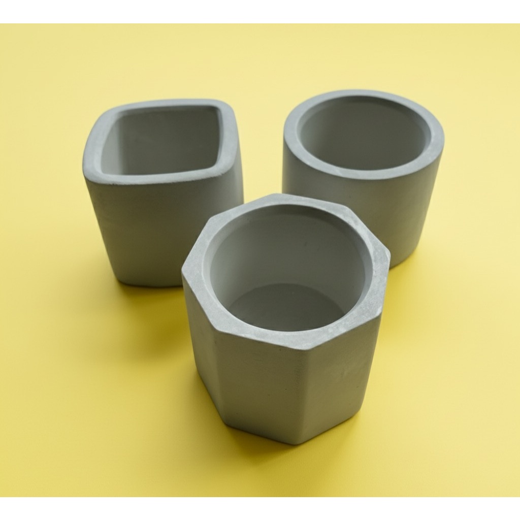 Putih Pot Mini Semen Aesthetic Cocok untuk Sukulen & Kaktus – Bentuk Kotak / Bulat / Hexagonal | Pot