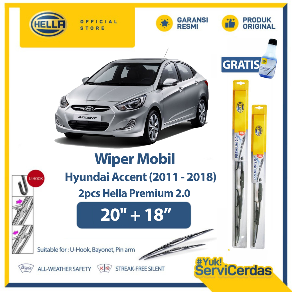 Wiper Mobil HYUNDAI Accent 2011 - 2018 20" + 18" (2pcs) - HELLA Premium 2.0