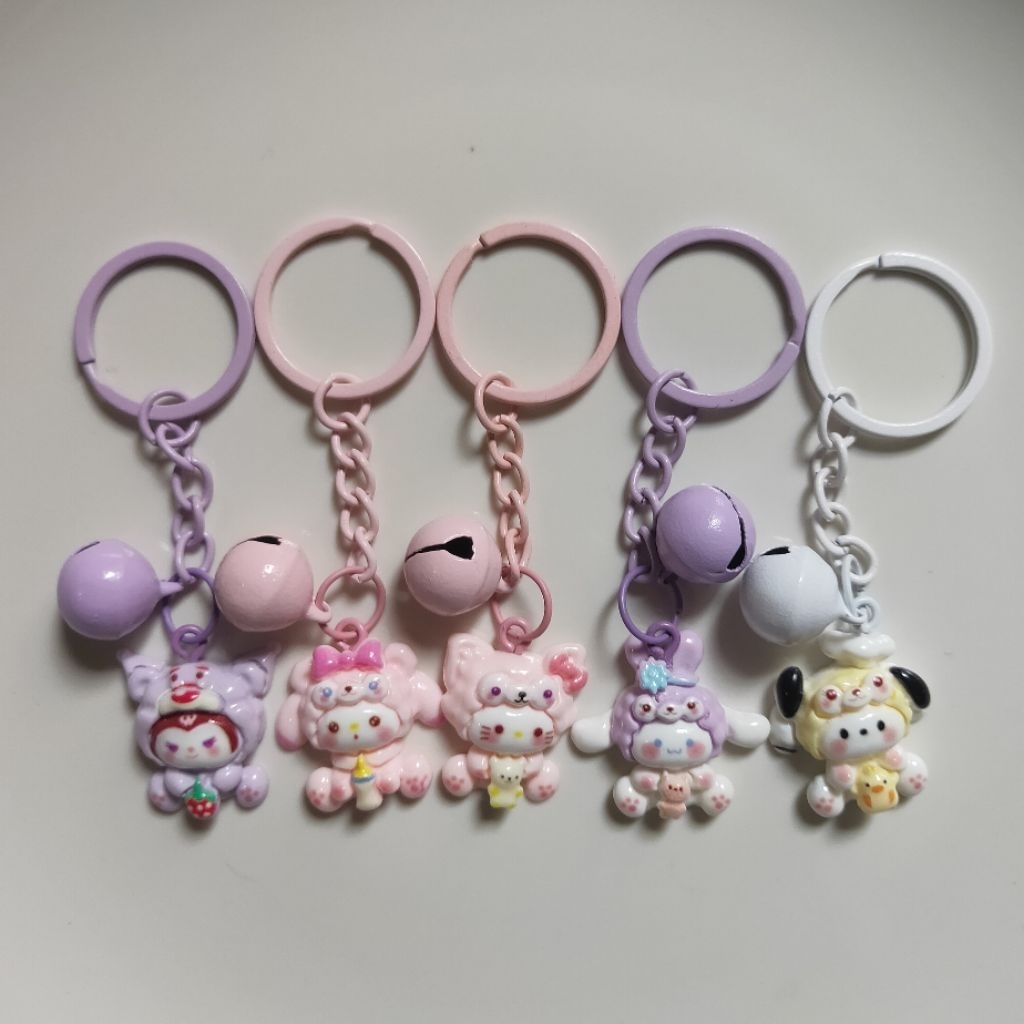 Gantungan Kunci Sanrio Rantai Panjang Full Color + Lonceng Mini Nyaring