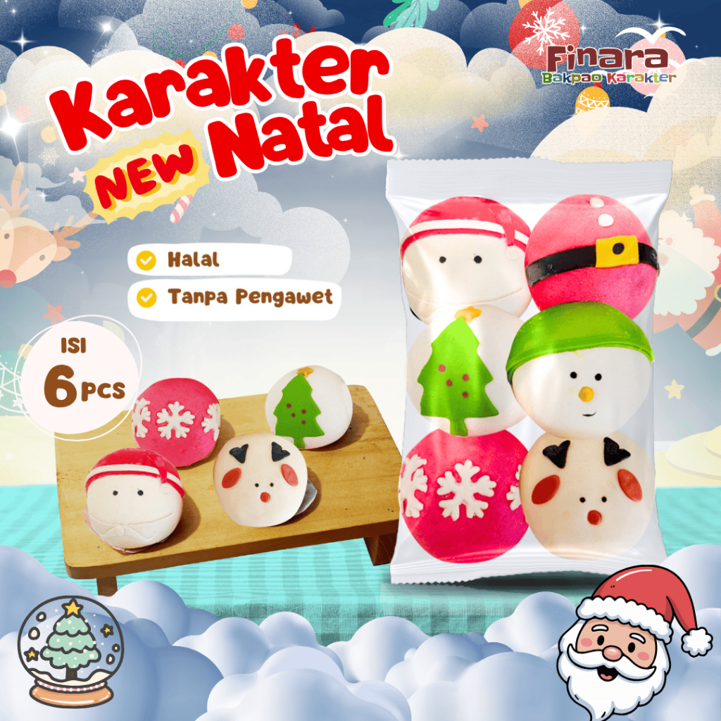 Finara Bakpao Karakter Frozen Natal Isi 6 Pcs Cemilan Lucu Rasa Cokelat Premium Halal Tanpa Pengawet