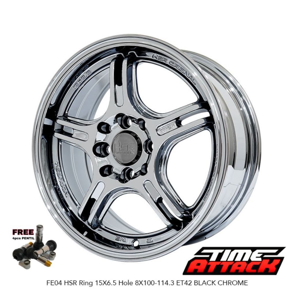 Velg Mobil Jazz Ring 15 HSR WHEEL Tipe Fe04  Black Chrome Velg Hsr R15
