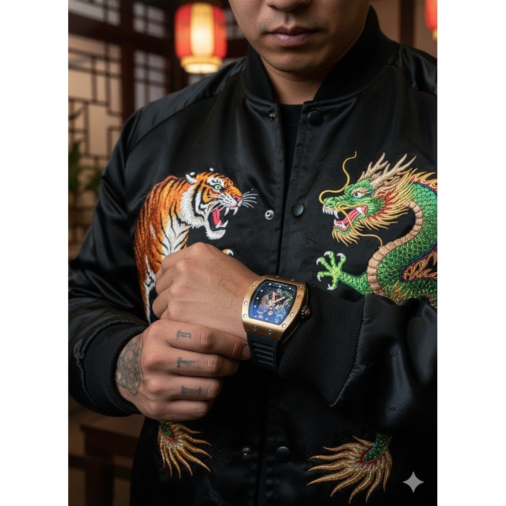 JAM TANGAN FASHION PRIA RM SPESIAL EDITON DRAGON TIGER SWIFT MOVEMENT