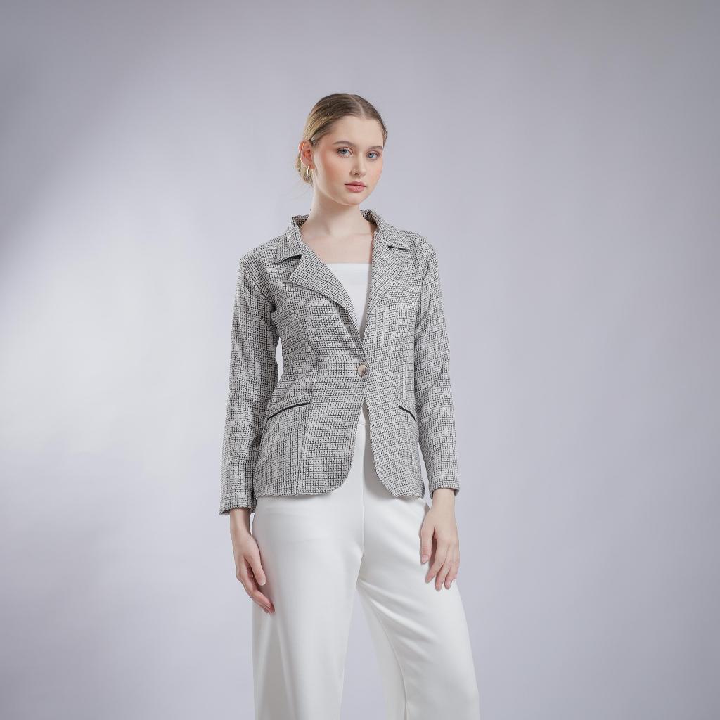 PRQUEEN | Nancy Blazer | Blazer Tweed Korean Style | Blazer Wanita Kantor Kekinian Bahan Tweed Tebal