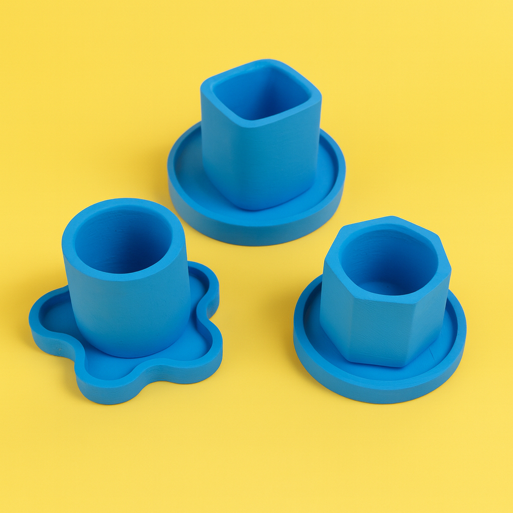 Biru Coaster Dan pot Aesthetic – Bentuk Love / Bulat Besar / Bulat Kecil /Biru Bintang / Oval | Tata