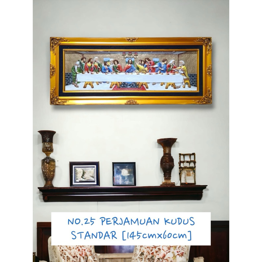 LUKISAN TIMBUL YESUS PERJAMUAN KUDUS /PERJAMUAN TERAKHIR UKIR TIMBUL FREE PACKING KAYU
