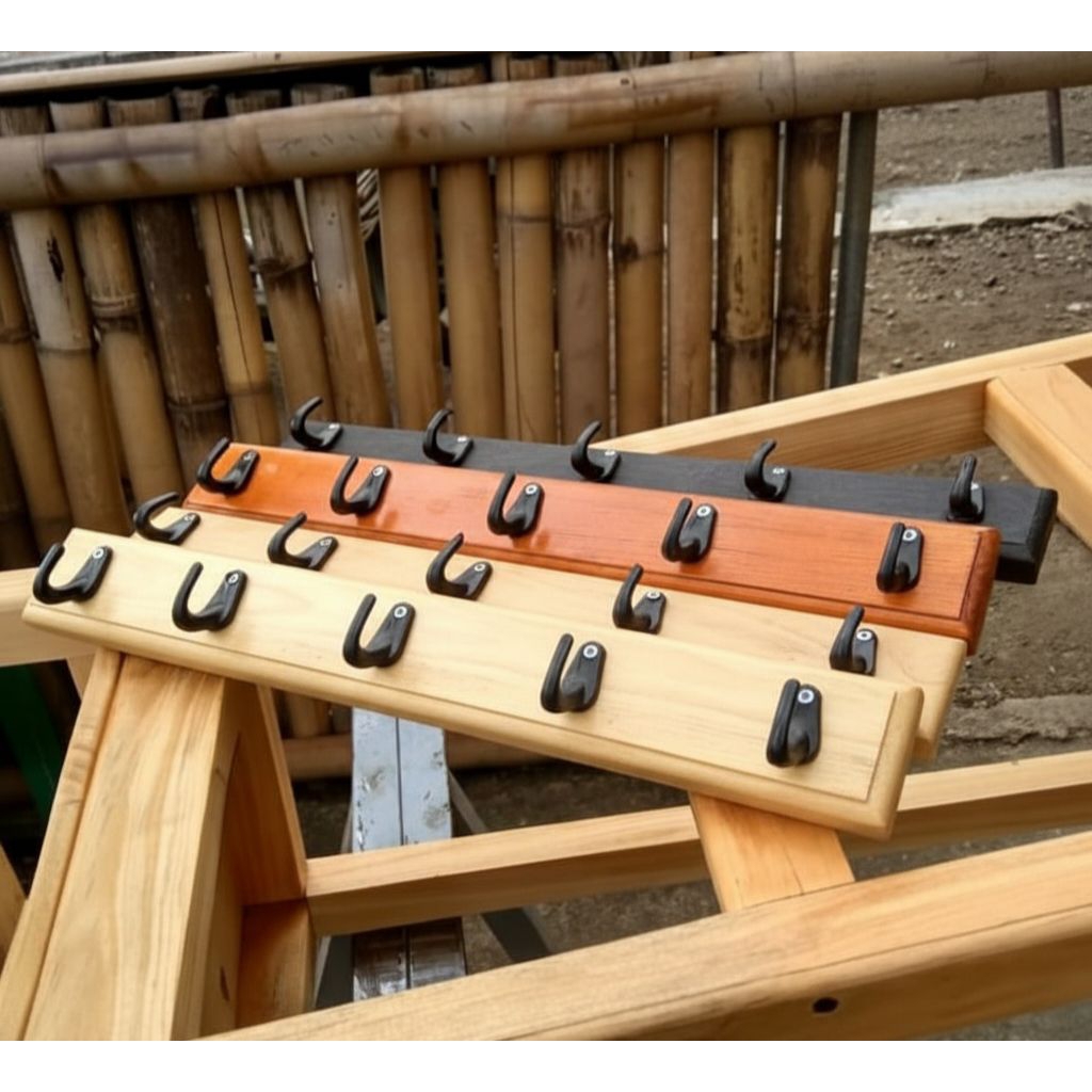 kapstok gantungan baju / kapstok kayu solid / gantungan serbaguna tempel dinding / kapstok baju