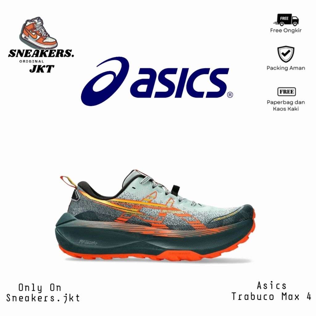 Sepatu Running Trail Asics Trabuco Max 4 Cold Moss/Nova Orange Original