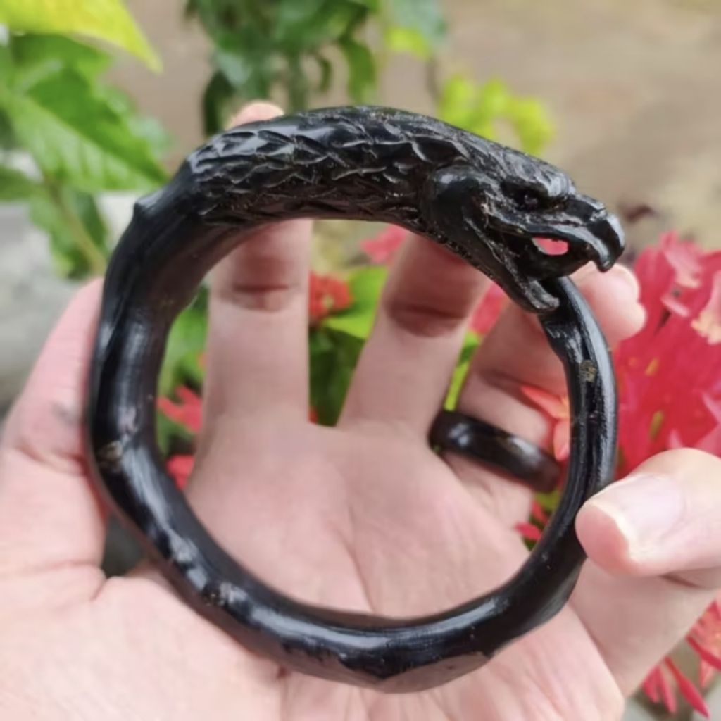 gelang akar bahar bodi hitam lentur, ukir elang, original premium
