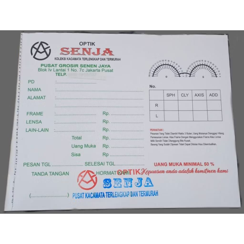 Nota optik Kwitansi kacamata