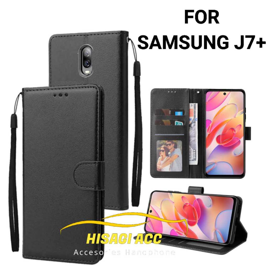 Casing Hp Cover hp Untuk SAMSUNG GALAXY J7 PLUS Leather Flip Case Dompet