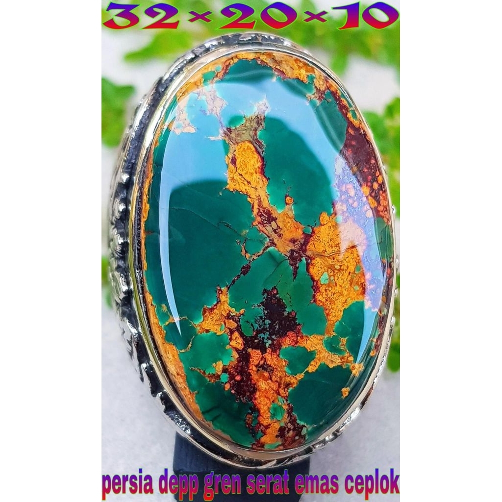 pirus Persia hijau tua motif sakral lawas besar