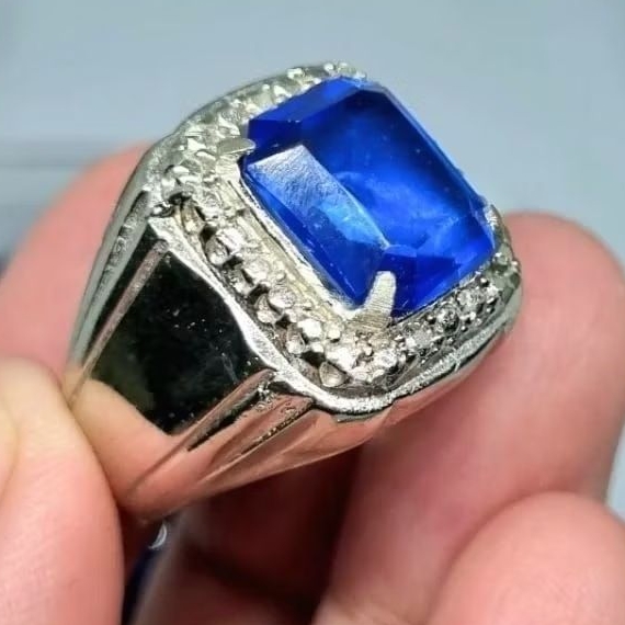 Cincin Batu akik royal blue safir  / Batu akik permata blue safir