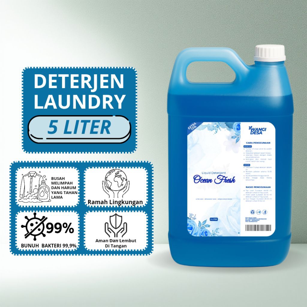 WD - Detergent Cair Laundry Pakaian 5 Liter Ocean Fresh Premium / Liquid Laundry Kiloan Professional
