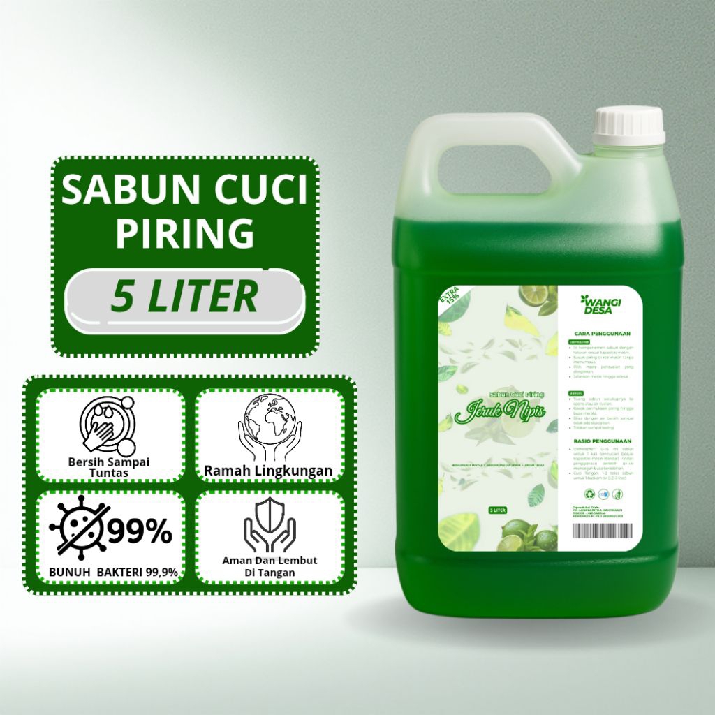 WD - Sabun Cuci Piring 5 Liter Jeruk Nipis Premium / Liquid Dishwash Menghilangkan Bau Amis, Bersihk