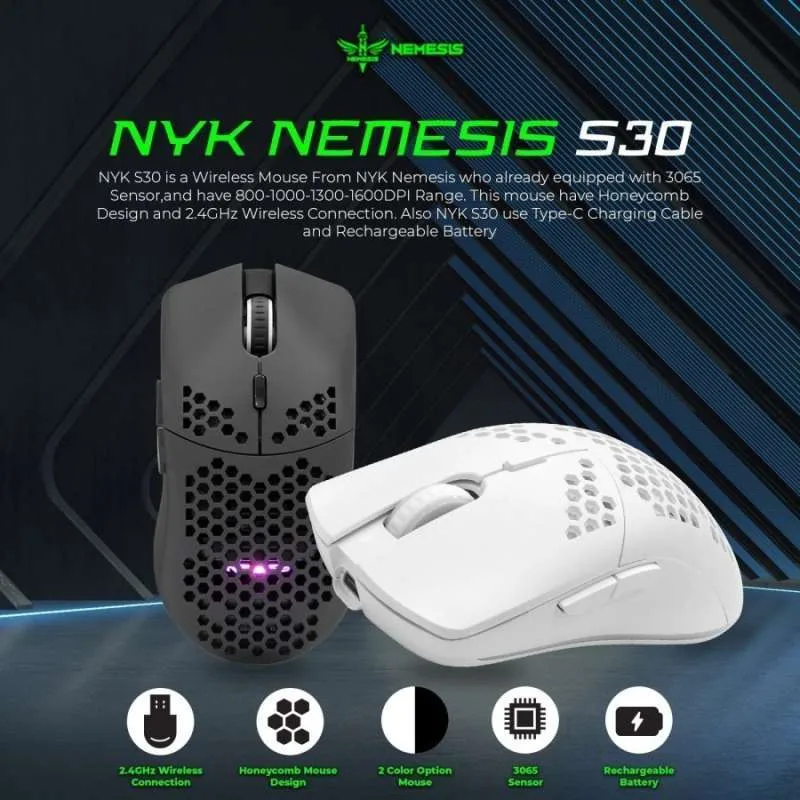 Mouse Gaming, Mouse Wireless, Mouse NYK Nemesis S30 Wireless Mouse (2.4GHz, Rechargeable)
