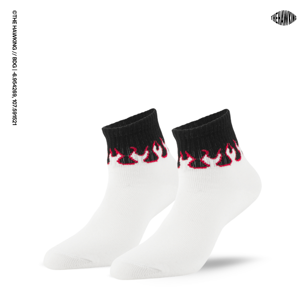 THE HAWKING - Kaos Kaki Ankle Motif Api Putih Merah
