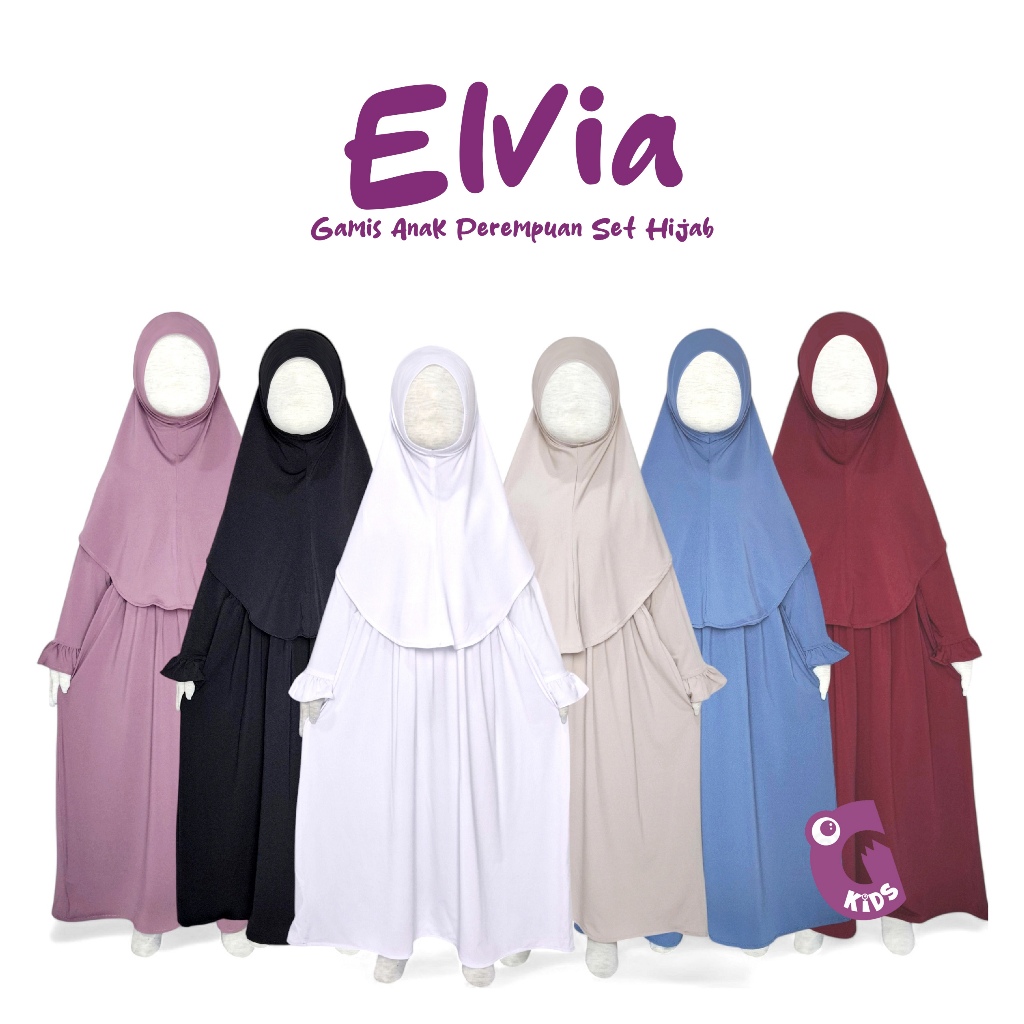 Elvia Gamis Anak Set hijab bahan jersey premium usia 3-12thn