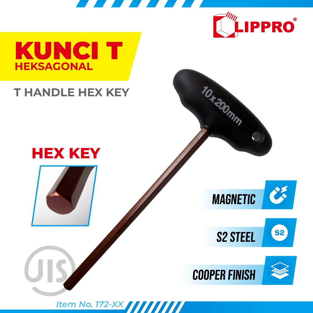 LIPPRO KUNCI L HEXAGONAL MODEL T 10MM - T HANDLE HEX KEY S2 Steel Kuat Presisi untuk Perkakas Indust