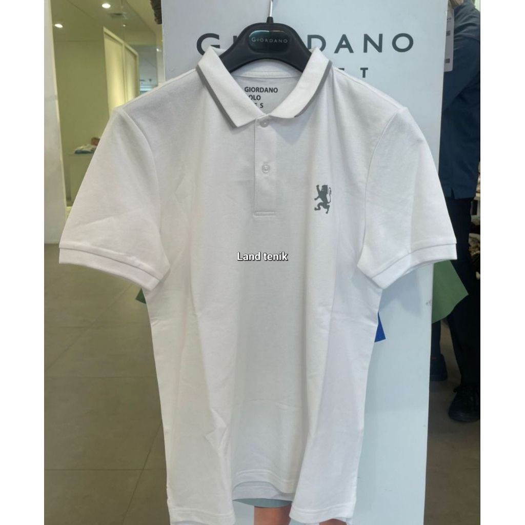 ( NO COD )  baju kaos kerah pria mini lion polo WHITE giordano original