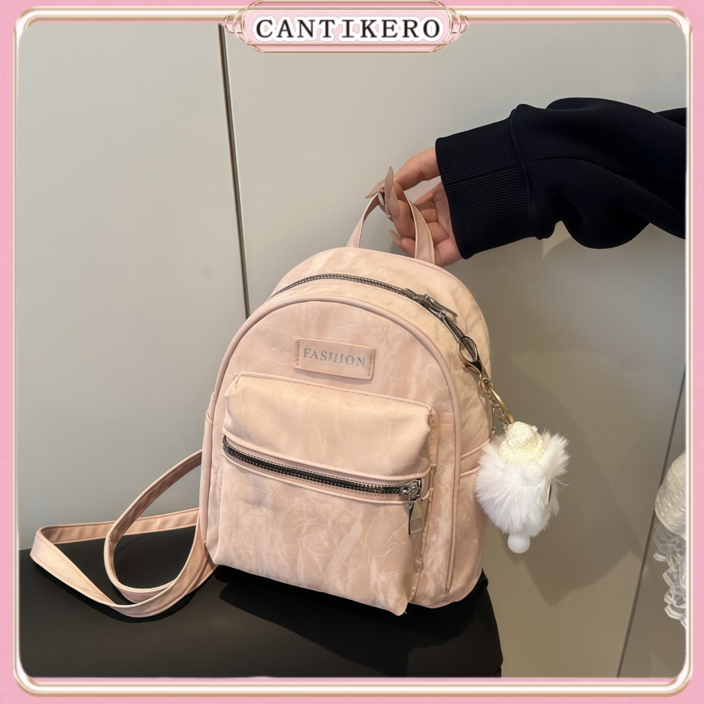 CANTIKERO Tas Ransel Wanita Lucu Pink Fashion Korea Backpack PU Anti Air Tas Sekolah Kasual Cewek Mi