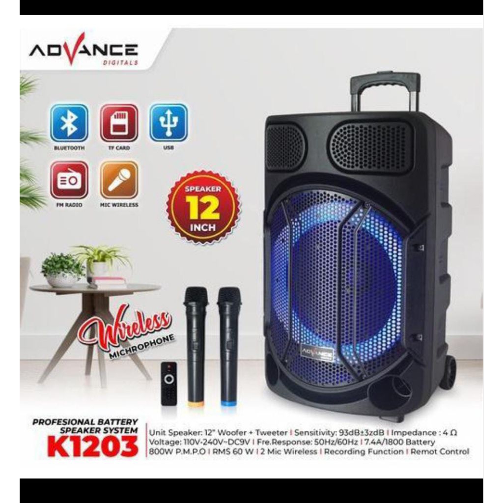 ADVANCE K1203 SPEAKER PORTABLE SUPER BASS 12 INCI