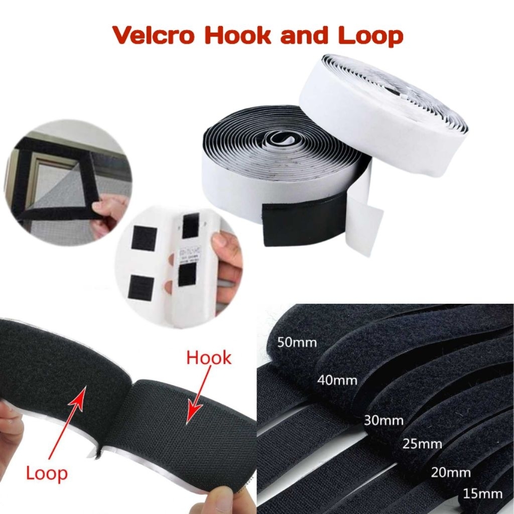 Velcro Strap Meteran Hook and Loop Premium Perekat Sepatu Tas Kait Serat 1M 3M 5M 6M Bisa Di Jahit