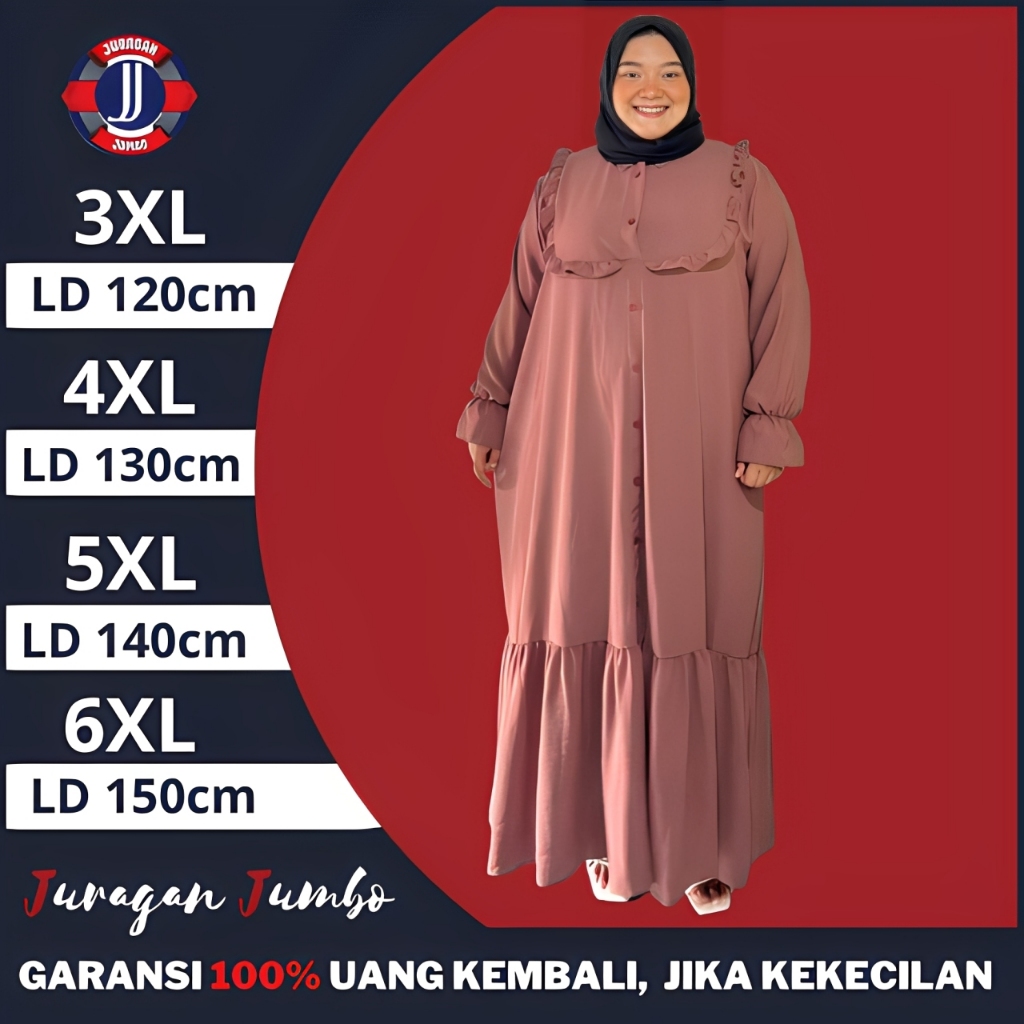 Gamis Dress Wanita Jumbo LD 120 130 140 150 Baju Lebaran Abaya Mewah Syari Terbaru