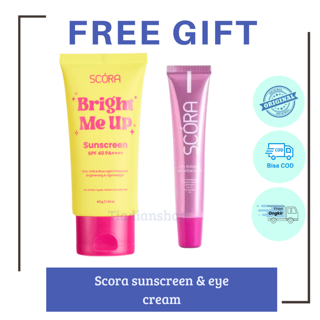 SCORA Sunscreen Bright Me Up + Retinol Eye Cream Bundle Sunblock Krim Mata BPOM