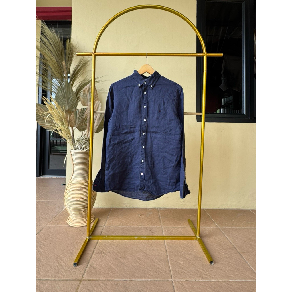 Kemeja navy linen tommy hilfiger M original