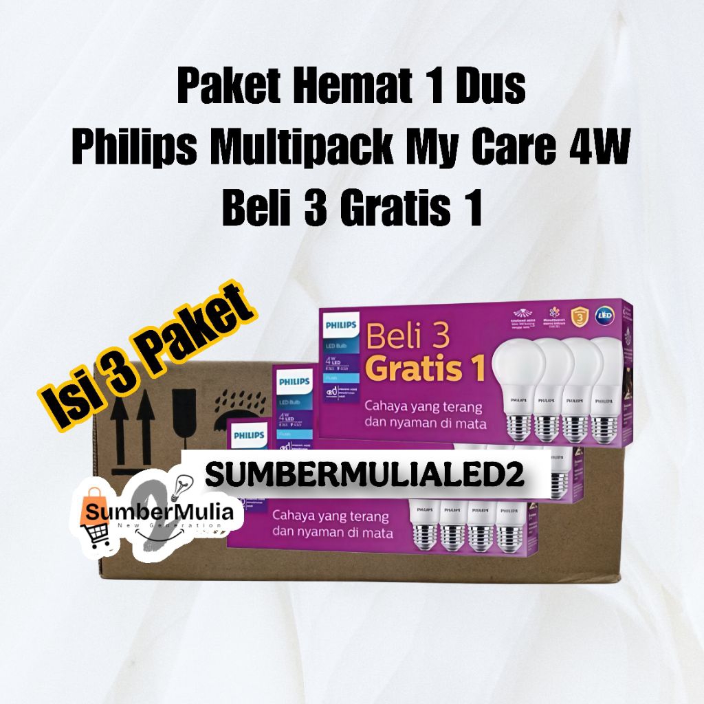 [ PAKET HEMAT 1 DUS ] PHILIPS PAKET BELI 3 GRATIS 1 MY CARE 4W 6W 8W 10W 12W 14,5W WATT Lampu Bohlam