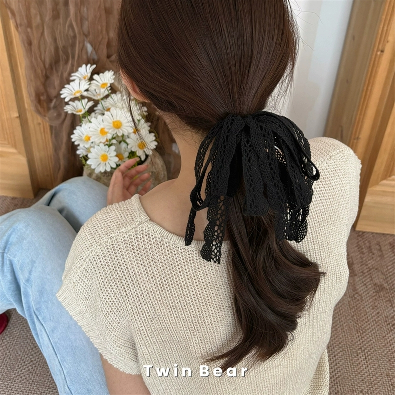 black lace ribbon bow hair tie