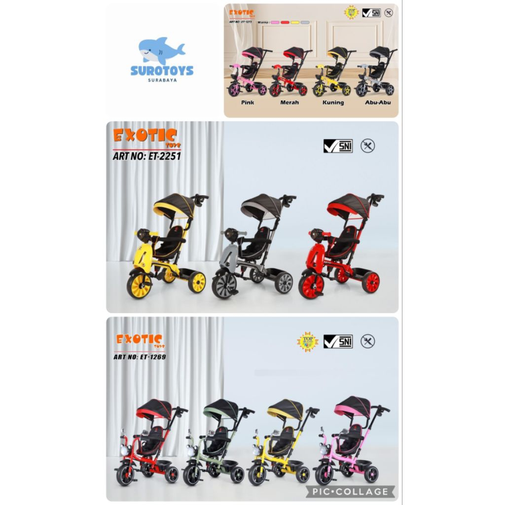 SEPEDA RODA TIGA TRICYCLE STROLLER ANAK EXOTIC ET2251 VESPA MUSIK LAMPU / ET1269 / ET1273
