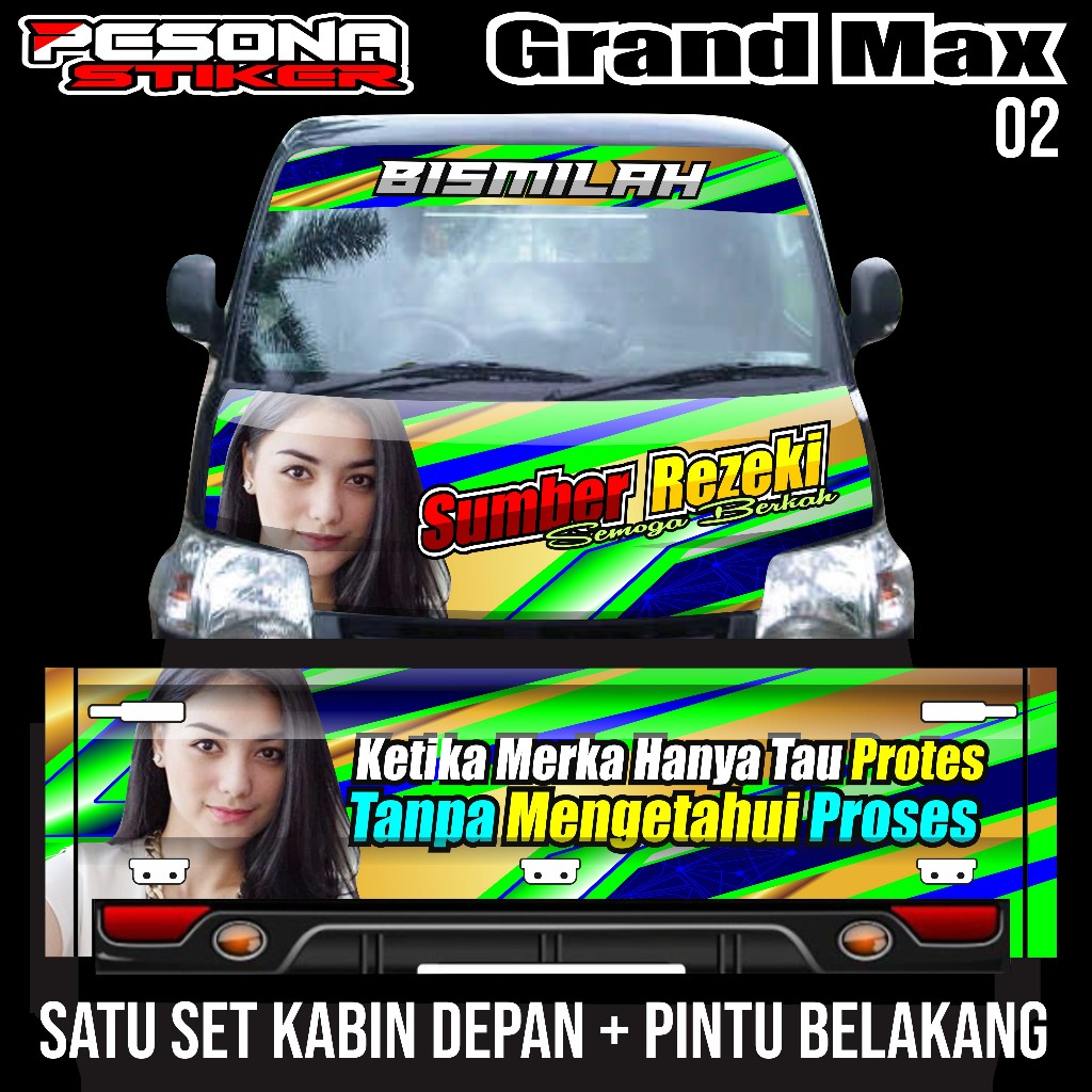 Satu set stiker decal kabin depan +kaca depan+pintu belakang mobil grandmax  bebas request kode ps 0