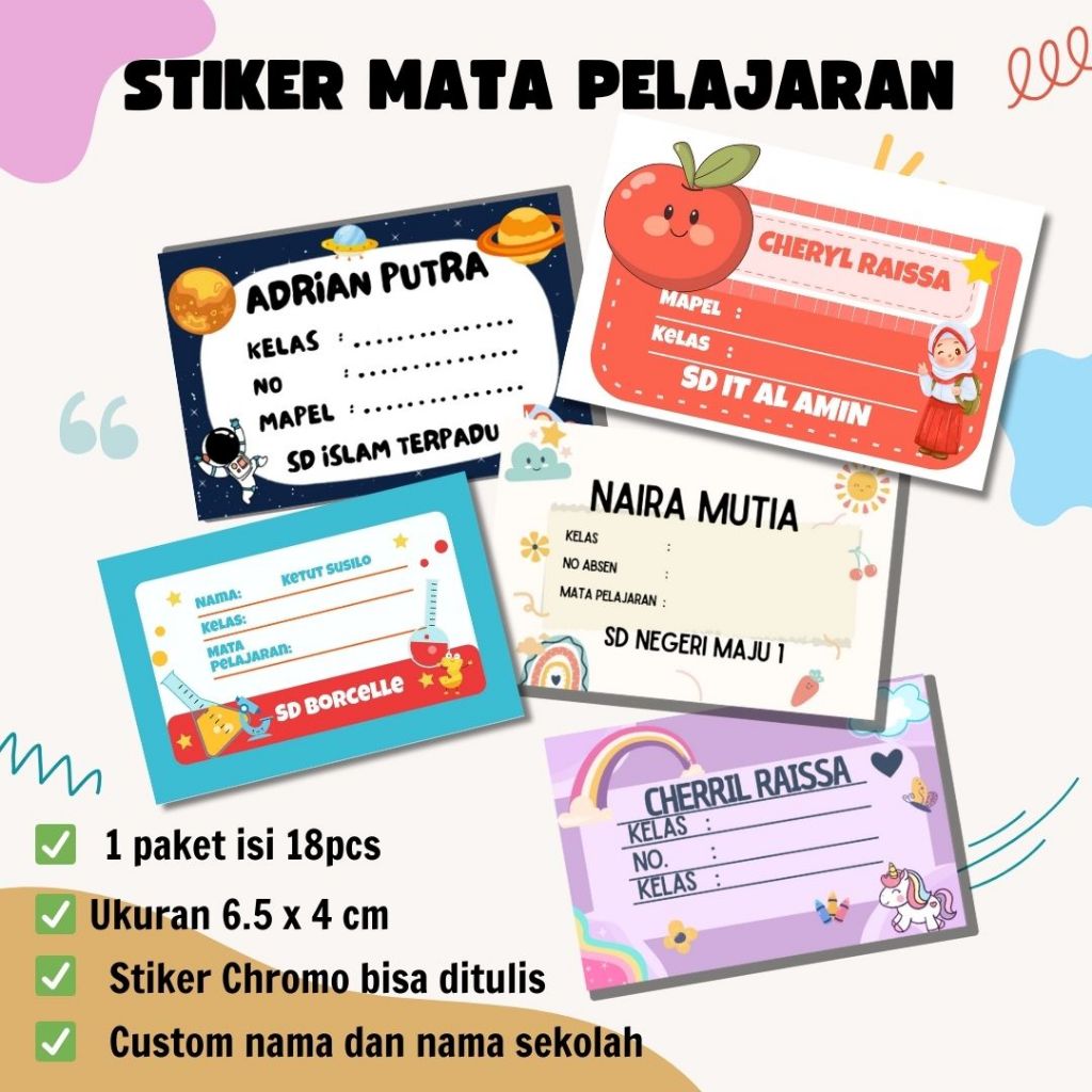 STIKER NAMA MATA PELAJARAN STIKER MAPEL STIKER NAMA BUKU AESTHETIC MURAH STIKER NAMA BUKU CUSTOM