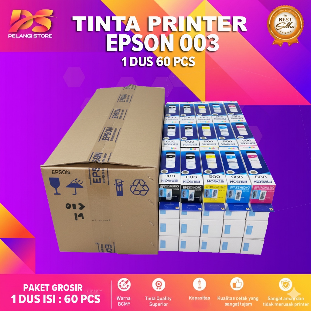 1 Dus Isi 60 Pcs Tinta Epson 003 Refill Grosir Cocok Untuk printer Epson Tipe L1110, L3100, L3110, L