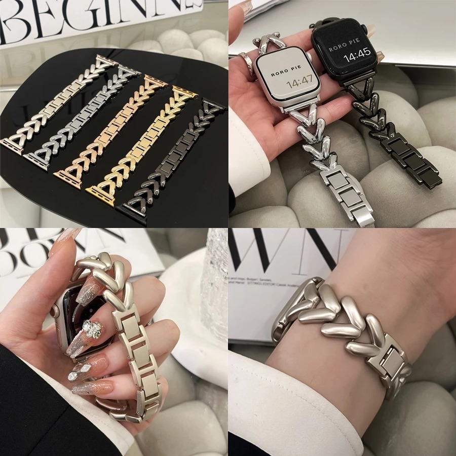 (BS) Strap Apple Watch V Shape Chain Metal Bracelet UntukUntuk Apple Watch Series 1 2 3 4 5 6 7 8 9 