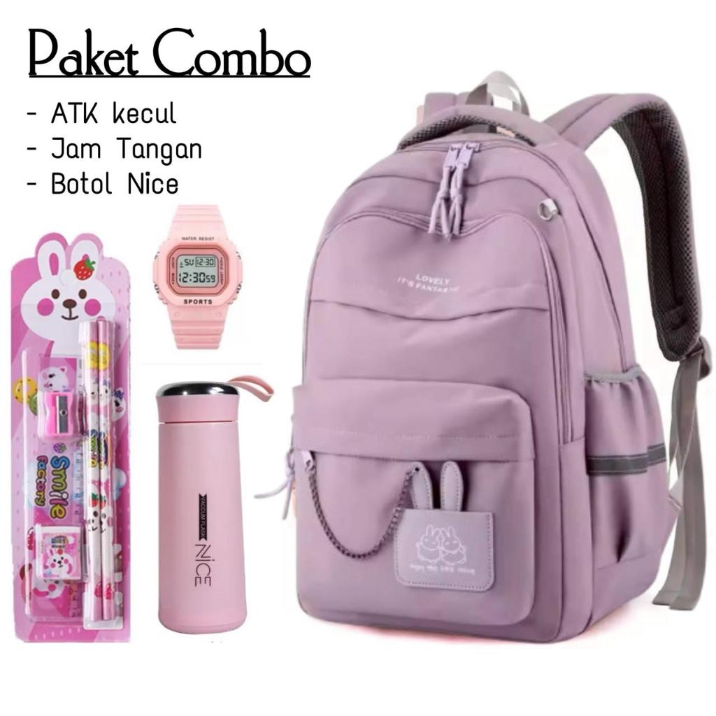 RANSEL WANITA CANTIK LOVELY RABBIT RANSEL SEKOLAH - RANSEL CORDUROY  BACKPACK ANAK TAS CEWEK